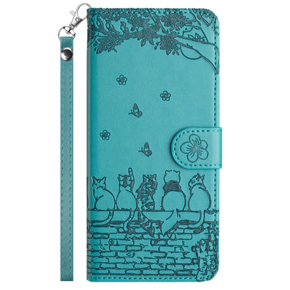 For Samsung Galaxy S25 5G Cat Embossing Pattern Leather Phone Case with Lanyard(Blue) - Galaxy S25 5G Cases by PMC Jewellery | Online Shopping South Africa | PMC Jewellery | Buy Now Pay Later Mobicred