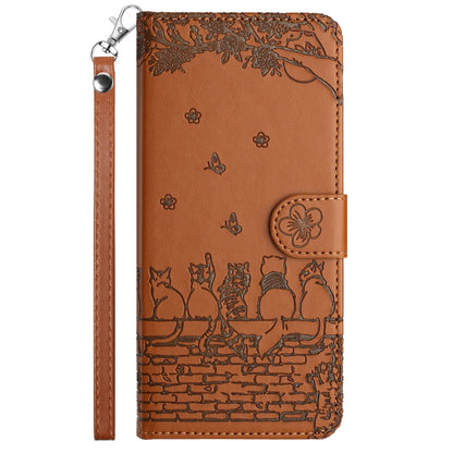 For Samsung Galaxy S25 5G Cat Embossing Pattern Leather Phone Case with Lanyard(Brown) - Galaxy S25 5G Cases by PMC Jewellery | Online Shopping South Africa | PMC Jewellery | Buy Now Pay Later Mobicred