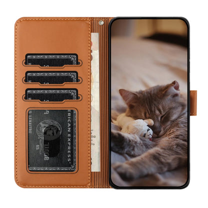 For Samsung Galaxy S25 5G Cat Embossing Pattern Leather Phone Case with Lanyard(Brown) - Galaxy S25 5G Cases by PMC Jewellery | Online Shopping South Africa | PMC Jewellery | Buy Now Pay Later Mobicred