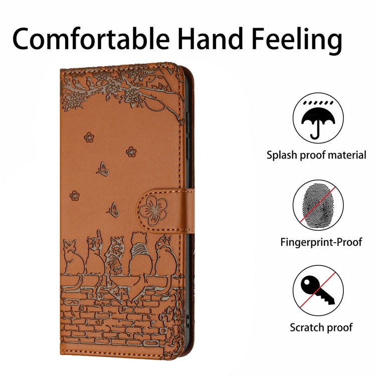 For Samsung Galaxy S25 Ultra 5G Cat Embossing Pattern Leather Phone Case with Lanyard(Brown) - Galaxy S25 Ultra 5G Cases by PMC Jewellery | Online Shopping South Africa | PMC Jewellery | Buy Now Pay Later Mobicred