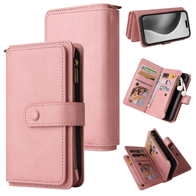 For iPhone 16 Pro Max Skin Feel Multi Card Slots Zipper Wallet Leather Phone Case(Pink) - iPhone 16 Pro Max Cases by PMC Jewellery | Online Shopping South Africa | PMC Jewellery | Buy Now Pay Later Mobicred