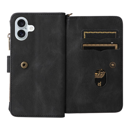 For iPhone 16 Plus Skin Feel Multi Card Slots Zipper Wallet Leather Phone Case(Black) - iPhone 16 Plus Cases by PMC Jewellery | Online Shopping South Africa | PMC Jewellery | Buy Now Pay Later Mobicred