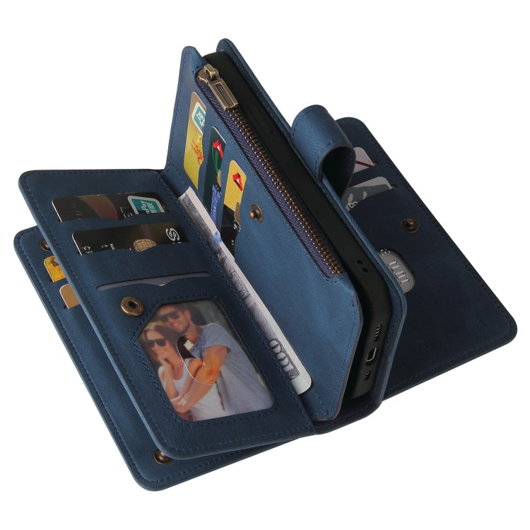 For iPhone 16 Skin Feel Multi Card Slots Zipper Wallet Leather Phone Case(Blue) - iPhone 16 Cases by PMC TechLife | Online Shopping South Africa | PMC TechLife | Buy Now Pay Later Mobicred