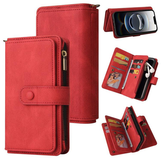 For iPhone 16e Skin Feel Multi Card Slots Zipper Wallet Leather Phone Case(Red) - iPhone 16e Cases by PMC Jewellery | Online Shopping South Africa | PMC Jewellery | Buy Now Pay Later Mobicred