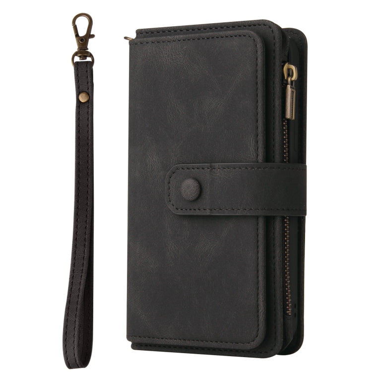 For iPhone 16e Skin Feel Multi Card Slots Zipper Wallet Leather Phone Case(Black) - iPhone 16e Cases by PMC TechLife | Online Shopping South Africa | PMC TechLife | Buy Now Pay Later Mobicred