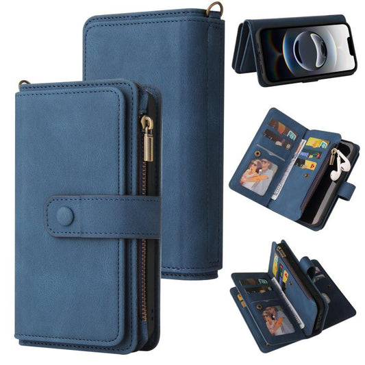 For iPhone 16e Skin Feel Multi Card Slots Zipper Wallet Leather Phone Case(Blue) - iPhone 16e Cases by PMC Jewellery | Online Shopping South Africa | PMC Jewellery | Buy Now Pay Later Mobicred