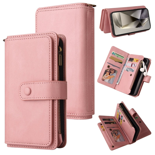 For Samsung Galaxy S25 Ultra 5G Skin Feel Multi Card Slots Zipper Wallet Leather Phone Case(Pink) - Galaxy S25 Ultra 5G Cases by PMC Jewellery | Online Shopping South Africa | PMC Jewellery | Buy Now Pay Later Mobicred