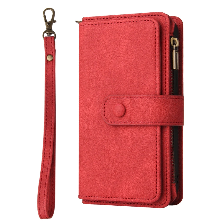 For Samsung Galaxy S25 / S24 5G Skin Feel Multi Card Slots Zipper Wallet Leather Phone Case(Red) - Galaxy S25 5G Cases by PMC Jewellery | Online Shopping South Africa | PMC Jewellery | Buy Now Pay Later Mobicred