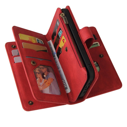 For Samsung Galaxy S25 / S24 5G Skin Feel Multi Card Slots Zipper Wallet Leather Phone Case(Red) - Galaxy S25 5G Cases by PMC Jewellery | Online Shopping South Africa | PMC Jewellery | Buy Now Pay Later Mobicred