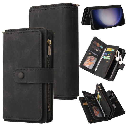 For Samsung Galaxy S25 / S24 5G Skin Feel Multi Card Slots Zipper Wallet Leather Phone Case(Black) - Galaxy S25 5G Cases by PMC Jewellery | Online Shopping South Africa | PMC Jewellery | Buy Now Pay Later Mobicred