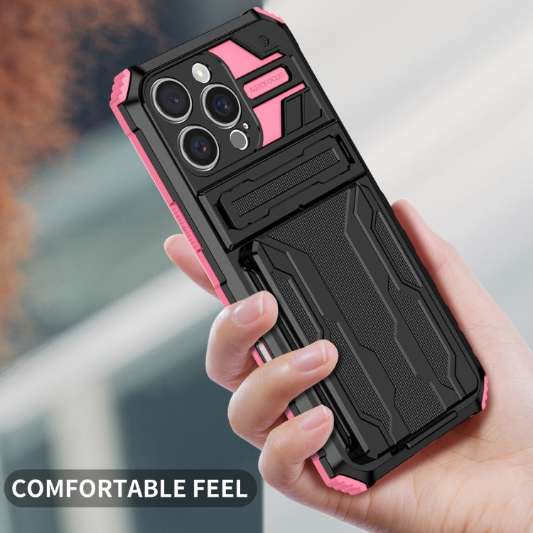 For iPhone 16 Pro Max Kickstand Armor Card Wallet Phone Case(Pink) - iPhone 16 Pro Max Cases by PMC TechLife | Online Shopping South Africa | PMC TechLife | Buy Now Pay Later Mobicred