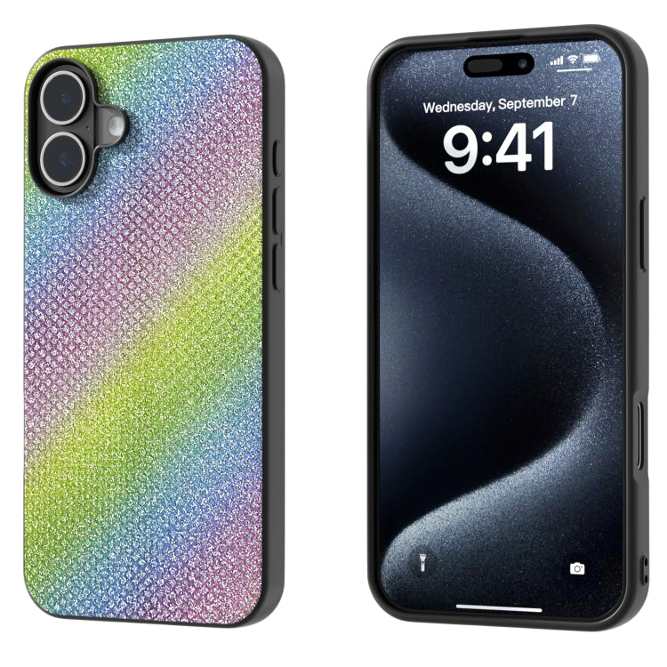 For iPhone 16 Diamond Black Frame Phone Case(Rainbow Diamond) - iPhone 16 Cases by PMC Jewellery | Online Shopping South Africa | PMC Jewellery | Buy Now Pay Later Mobicred