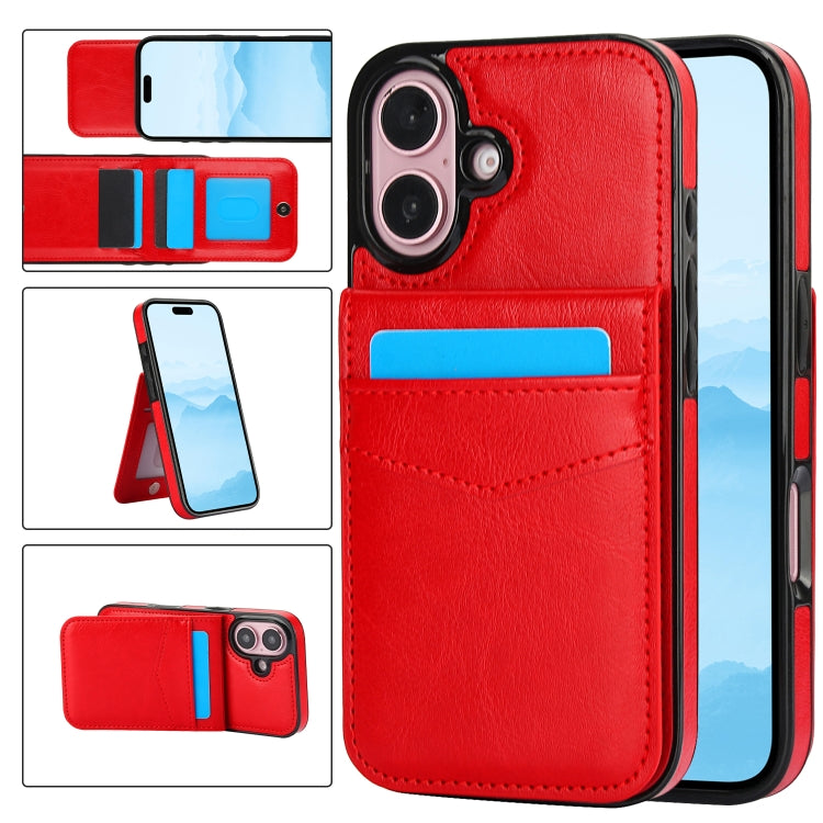 For iPhone 16 Plus Solid Color Card Slots Bracket PU Phone Case(Red) - iPhone 16 Plus Cases by PMC TechLife | Online Shopping South Africa | PMC TechLife | Buy Now Pay Later Mobicred