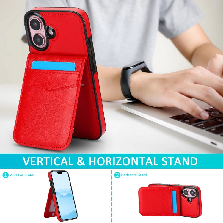 For iPhone 16 Plus Solid Color Card Slots Bracket PU Phone Case(Red) - iPhone 16 Plus Cases by PMC TechLife | Online Shopping South Africa | PMC TechLife | Buy Now Pay Later Mobicred