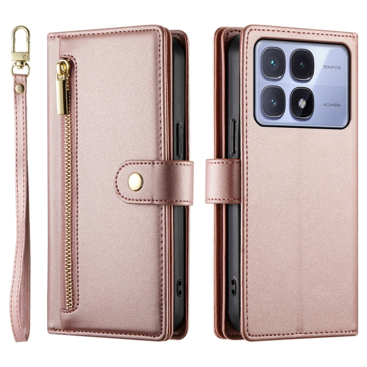 For Redmi K70 Ultra Nine Card-slot Zipper Wallet Bag Leather Phone Case(Pink) - Xiaomi Cases by PMC Jewellery | Online Shopping South Africa | PMC Jewellery | Buy Now Pay Later Mobicred