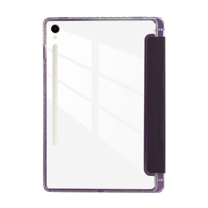 For Samsung Galaxy Tab S9 / S9 FE Carbon Fiber Clear Acrylic 3-Fold Leather Tablet Case(Purple) - Galaxy Tab S9 Cases by PMC Jewellery | Online Shopping South Africa | PMC Jewellery | Buy Now Pay Later Mobicred