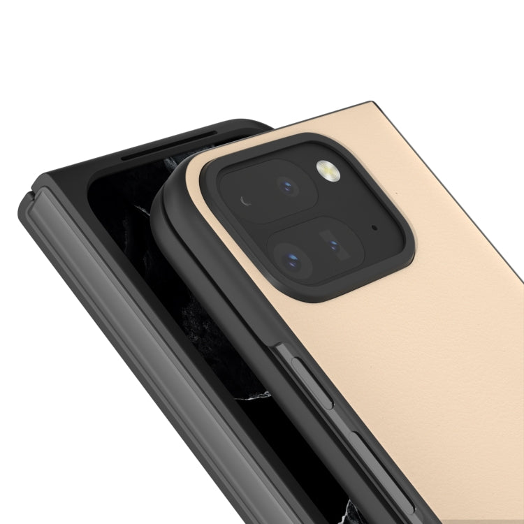 For Google Pixel 9 Pro Fold PU Leather Black Frame Full Coverage Phone Case(Peach Pink) - Google Cases by PMC Jewellery | Online Shopping South Africa | PMC Jewellery | Buy Now Pay Later Mobicred