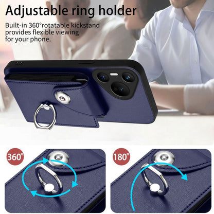 For Huawei Pura 70 Organ Card Bag Ring Holder Phone Case with Long Lanyard(Blue) - Huawei Cases by PMC Jewellery | Online Shopping South Africa | PMC Jewellery | Buy Now Pay Later Mobicred