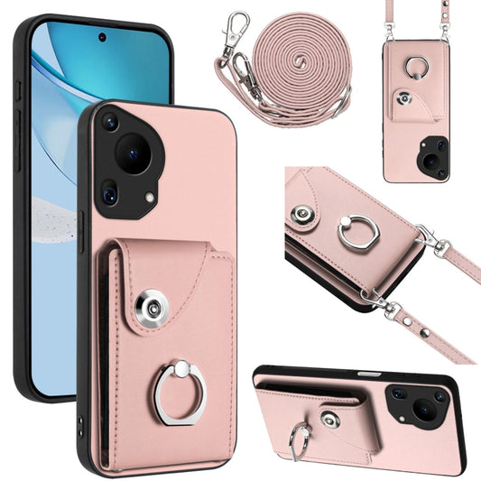 For Huawei Pura 70 Ultra Organ Card Bag Ring Holder Phone Case with Long Lanyard(Pink) - Huawei Cases by PMC Jewellery | Online Shopping South Africa | PMC Jewellery | Buy Now Pay Later Mobicred