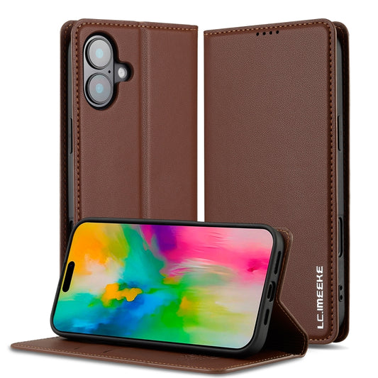 For iPhone 16 LC.IMEEKE L1 Series Frosted Fine Texture PU Phone Case(Brown) - iPhone 16 Cases by LC.IMEEKE | Online Shopping South Africa | PMC Jewellery | Buy Now Pay Later Mobicred