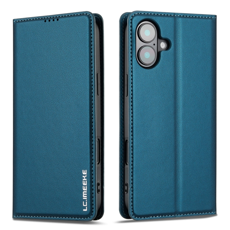 For iPhone 16 LC.IMEEKE L1 Series Frosted Fine Texture PU Phone Case(Blue) - iPhone 16 Cases by LC.IMEEKE | Online Shopping South Africa | PMC Jewellery | Buy Now Pay Later Mobicred