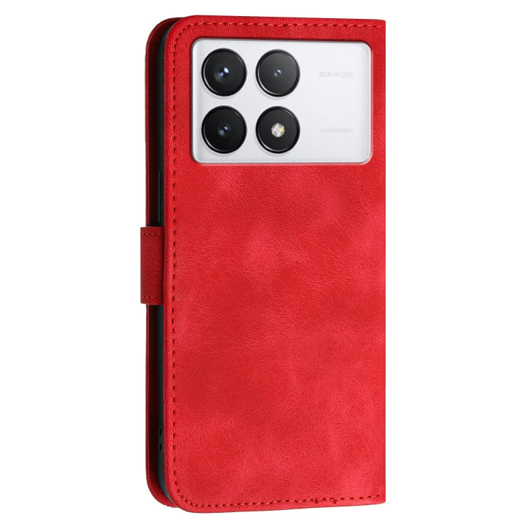 For Redmi K70 YX0080 Grid Butterfly Embossed Pattern Flip Leather Phone Case with Lanyard(Red) - K70 Cases by PMC Jewellery | Online Shopping South Africa | PMC Jewellery | Buy Now Pay Later Mobicred