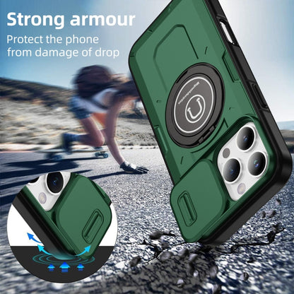 For iPhone 16 Pro Max Sliding Camshield TPU Hybrid PC Magnetic Holder Phone Case(Dark Green) - iPhone 16 Pro Max Cases by PMC Jewellery | Online Shopping South Africa | PMC Jewellery | Buy Now Pay Later Mobicred