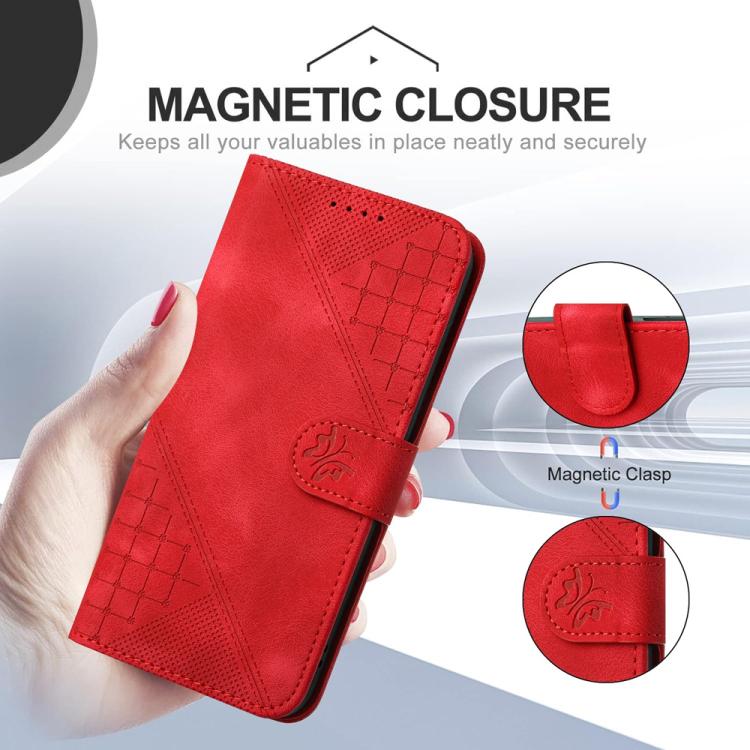 For iPhone 17 Air YX0080 Grid Butterfly Embossed Pattern Flip Leather Phone Case with Lanyard(Red) - free shipping - PMc TechLife - Order now!