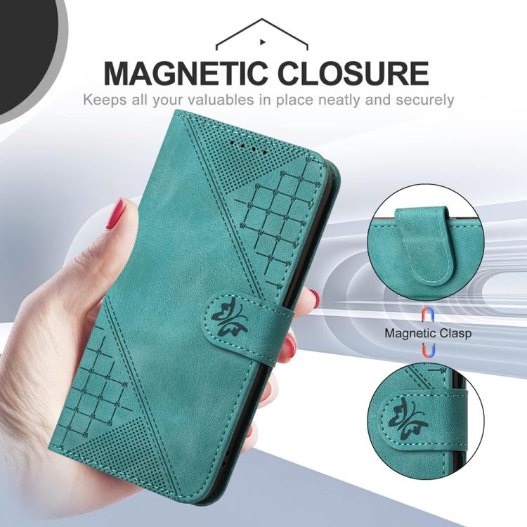 For iPhone 17 Pro Max YX0080 Grid Butterfly Embossed Pattern Flip Leather Phone Case with Lanyard(Light Blue) - free shipping - PMc TechLife - Order now!