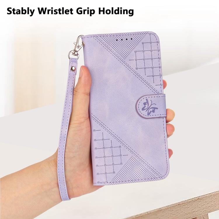 For iPhone 17 Pro Max YX0080 Grid Butterfly Embossed Pattern Flip Leather Phone Case with Lanyard(Light Purple) - free shipping - PMc TechLife - Order now!