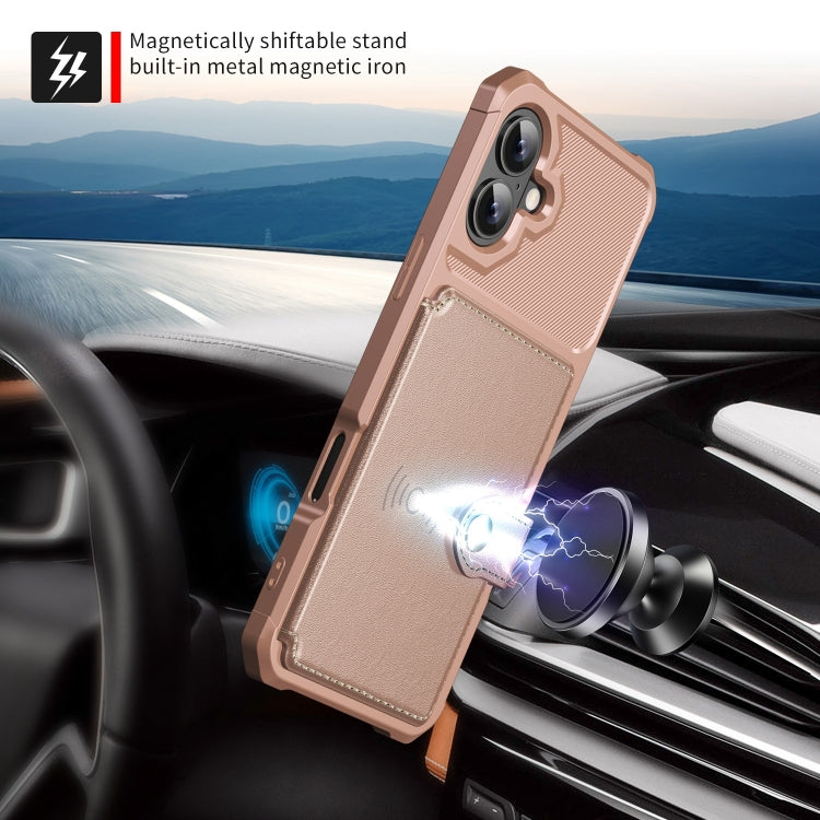 For iPhone 16 Magnetic Wallet Card Bag Leather Phone Case(Rose Gold) - iPhone 16 Cases by PMC Jewellery | Online Shopping South Africa | PMC Jewellery | Buy Now Pay Later Mobicred