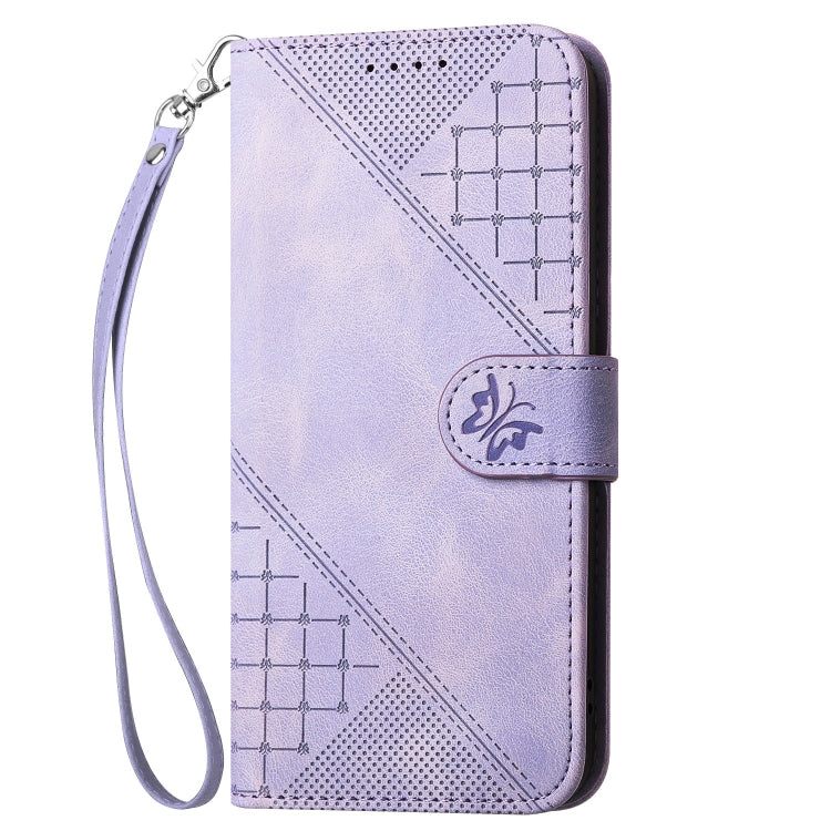 For Huawei Pura 70 Pro / 70 Pro+ YX0080 Grid Butterfly Embossed Pattern Flip Leather Phone Case with Lanyard(Light Purple) - Huawei Cases by PMC Jewellery | Online Shopping South Africa | PMC Jewellery | Buy Now Pay Later Mobicred