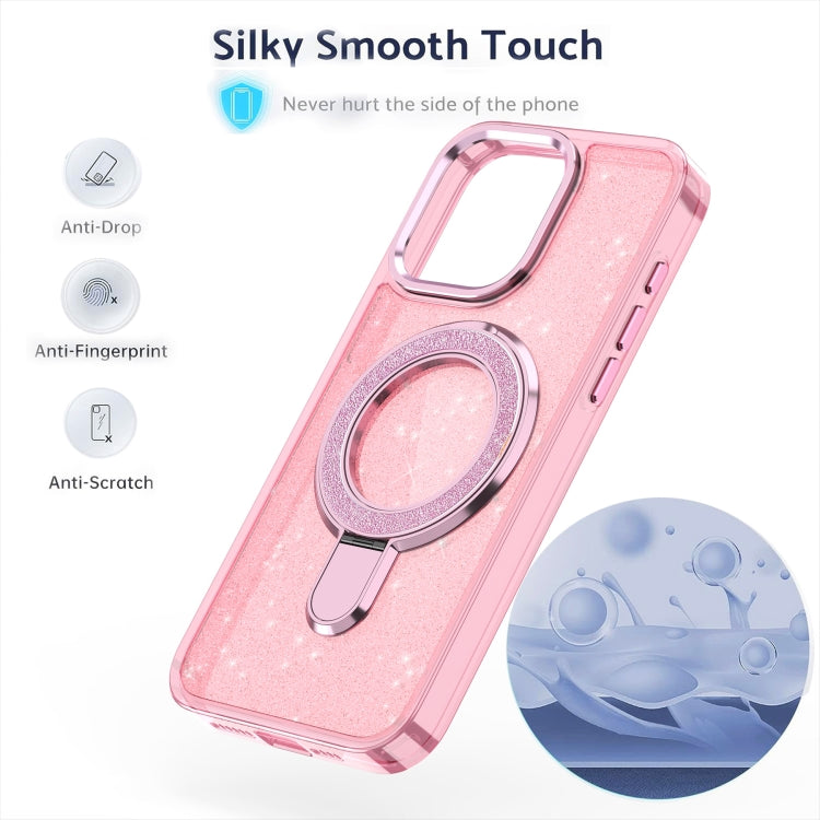 For iPhone 16 Pro Max Glitter Ring Holder MagSafe Phone Case(Pink) - iPhone 16 Pro Max Cases by PMC Jewellery | Online Shopping South Africa | PMC Jewellery | Buy Now Pay Later Mobicred