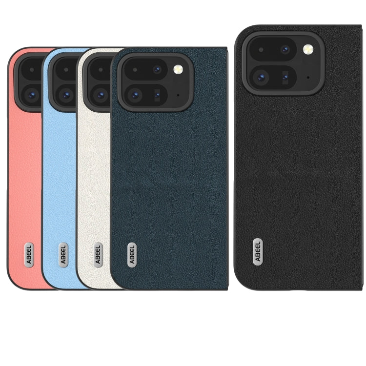 For Google Pixel 9 Pro Fold ABEEL Genuine Leather Wave Black Edge Phone Case(Blue) - Google Cases by PMC Jewellery | Online Shopping South Africa | PMC Jewellery | Buy Now Pay Later Mobicred