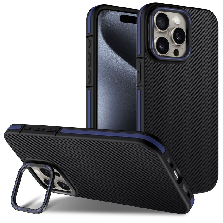 For iPhone 16 Pro Max Carbon Fiber Texture Lens Holder TPU Phone Case(Blue) - iPhone 16 Pro Max Cases by PMC Jewellery | Online Shopping South Africa | PMC Jewellery | Buy Now Pay Later Mobicred