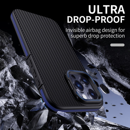 For iPhone 16 Pro Max Carbon Fiber Texture Lens Holder TPU Phone Case(Blue) - iPhone 16 Pro Max Cases by PMC Jewellery | Online Shopping South Africa | PMC Jewellery | Buy Now Pay Later Mobicred