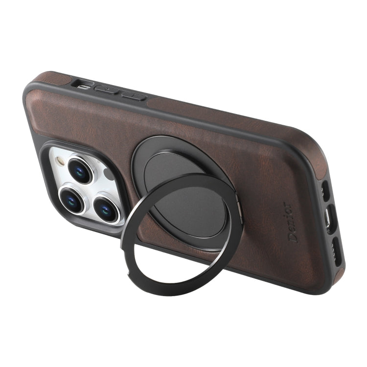 For iPhone 16 Plus Denior A14 Skin Feel Rotating Holder MagSafe Phone Case(Brown) - iPhone 16 Plus Cases by Denior | Online Shopping South Africa | PMC Jewellery | Buy Now Pay Later Mobicred