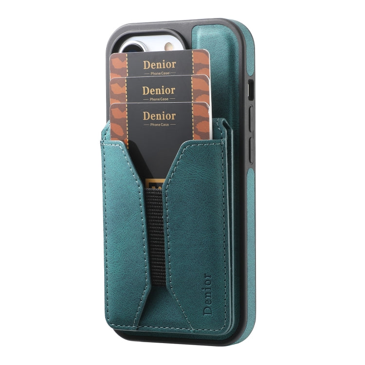 For iPhone 15 Pro Max Denior D18 Skin Feel Rotating Holder MagSafe Detachable Card Slot Phone Case(Blue) - iPhone 15 Pro Max Cases by Denior | Online Shopping South Africa | PMC Jewellery | Buy Now Pay Later Mobicred