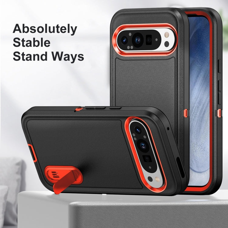 For Google Pixel 9 Pro Rugged PC + Silicone Phone Case with Holder(Black+Orange) - Google Cases by PMC TechLife | Online Shopping South Africa | PMC TechLife | Buy Now Pay Later Mobicred