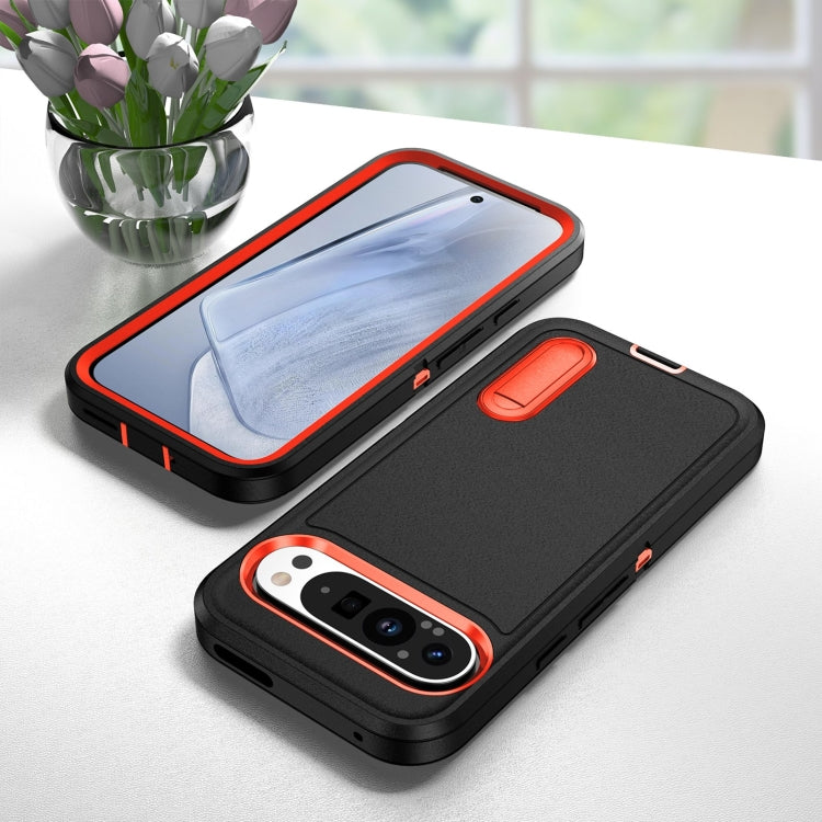 For Google Pixel 9 Pro Rugged PC + Silicone Phone Case with Holder(Black+Orange) - Google Cases by PMC TechLife | Online Shopping South Africa | PMC TechLife | Buy Now Pay Later Mobicred