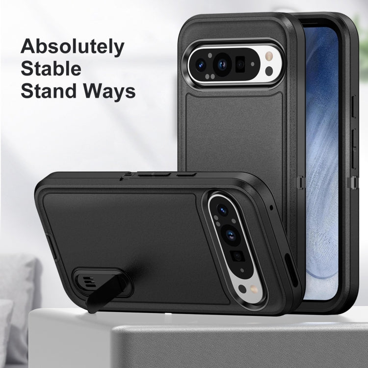 For Google Pixel 9 Pro Rugged PC + Silicone Phone Case with Holder(Black) - Google Cases by PMC TechLife | Online Shopping South Africa | PMC TechLife | Buy Now Pay Later Mobicred