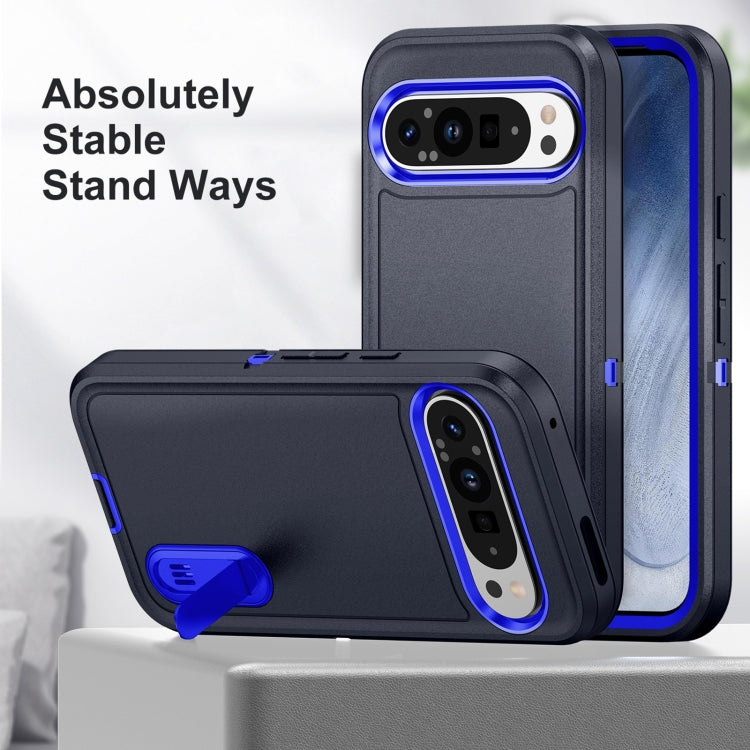 For Google Pixel 9 Pro Rugged PC + Silicone Phone Case with Holder(Dark Blue+Royal Blue) - Google Cases by PMC TechLife | Online Shopping South Africa | PMC TechLife | Buy Now Pay Later Mobicred