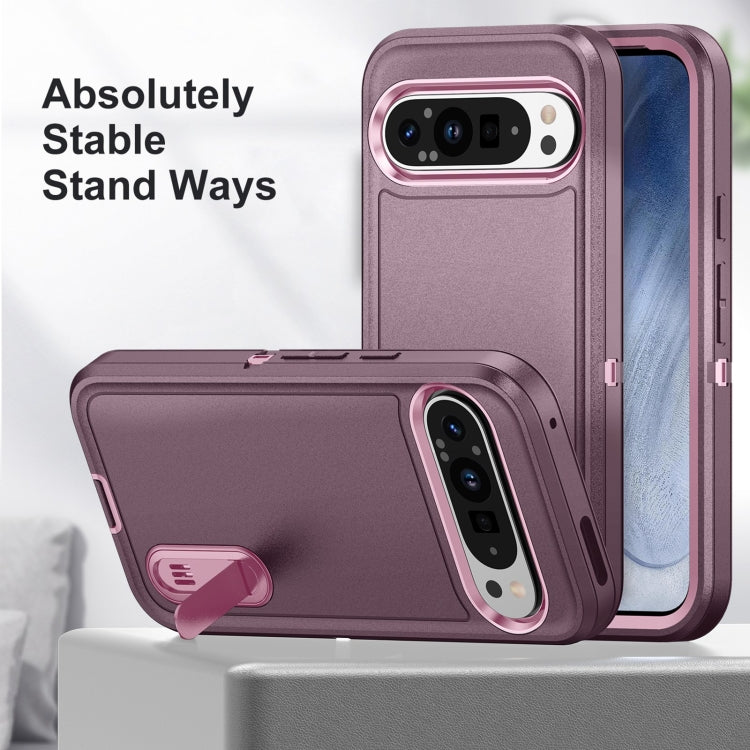 For Google Pixel 9 Pro Rugged PC + Silicone Phone Case with Holder(Purple+Pink) - Google Cases by PMC Jewellery | Online Shopping South Africa | PMC Jewellery | Buy Now Pay Later Mobicred