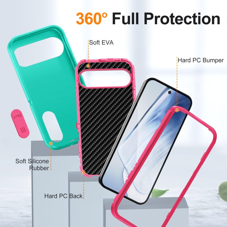 For Google Pixel 9 Rugged PC + Silicone Phone Case with Holder(Light Green+Rose Red) - Google Cases by PMC Jewellery | Online Shopping South Africa | PMC Jewellery | Buy Now Pay Later Mobicred