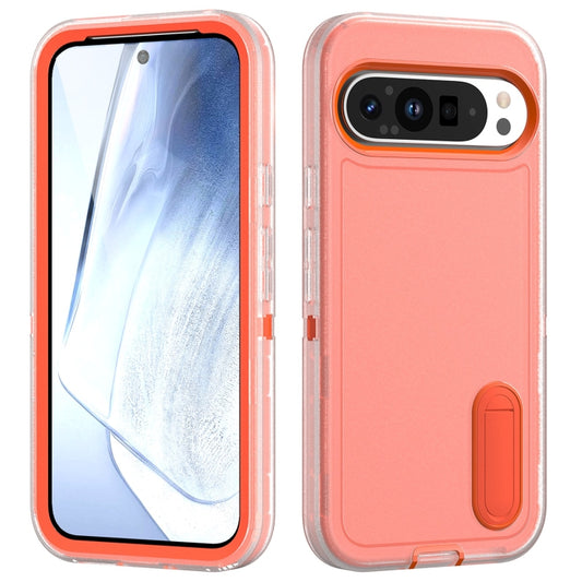 For Google Pixel 9 Rugged PC + Silicone Phone Case with Holder(Transparent+Orange) - Google Cases by PMC Jewellery | Online Shopping South Africa | PMC Jewellery | Buy Now Pay Later Mobicred