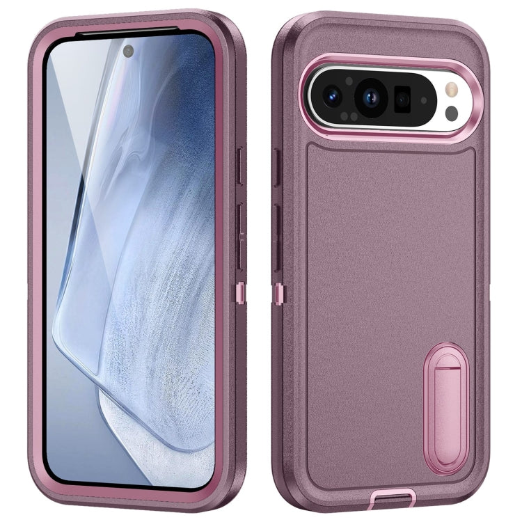 For Google Pixel 9 Rugged PC + Silicone Phone Case with Holder(Purple+Pink) - Google Cases by PMC Jewellery | Online Shopping South Africa | PMC Jewellery | Buy Now Pay Later Mobicred