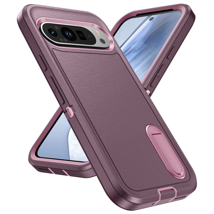 For Google Pixel 9 Rugged PC + Silicone Phone Case with Holder(Purple+Pink) - Google Cases by PMC Jewellery | Online Shopping South Africa | PMC Jewellery | Buy Now Pay Later Mobicred