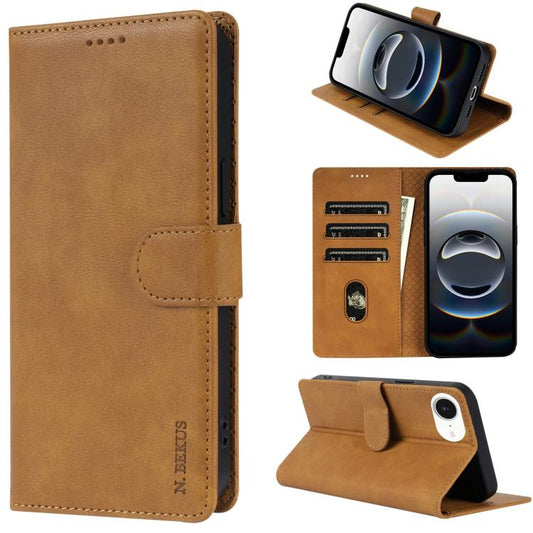 For iPhone 16e N.BEKUS CSJ-P1 Solid Color Leather Phone Case(Brown) - iPhone 16e Cases by N.BEKUS | Online Shopping South Africa | PMC Jewellery | Buy Now Pay Later Mobicred