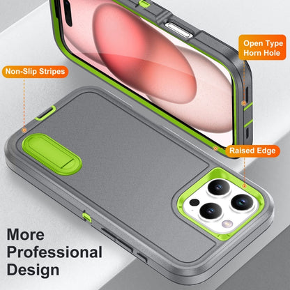 For iPhone 16 Pro Rugged PC + Silicone Phone Case with Holder(Grey+Fresh Green) - iPhone 16 Pro Cases by PMC Jewellery | Online Shopping South Africa | PMC Jewellery | Buy Now Pay Later Mobicred