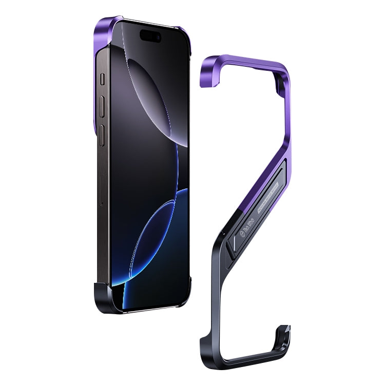 For iPhone 16 Pro S-shaped Stand Frameless Metal Phone Case(Black Purple) - iPhone 16 Pro Cases by PMC Jewellery | Online Shopping South Africa | PMC Jewellery | Buy Now Pay Later Mobicred